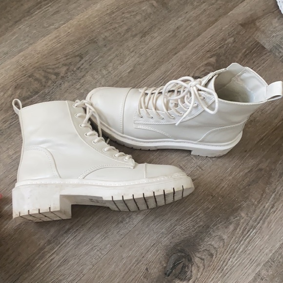 Cream White Combat Ankle Boot - Picture 5 of 10